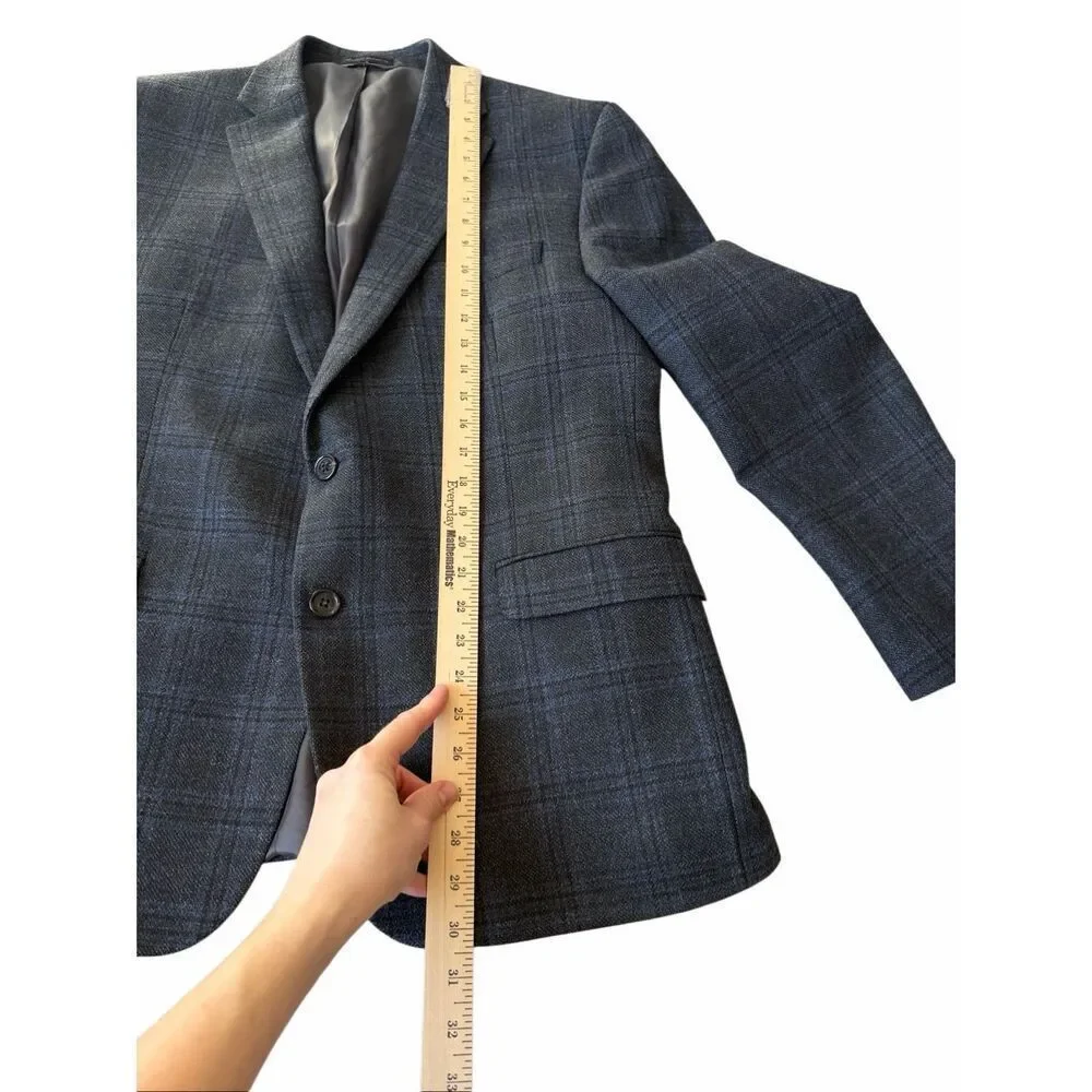 Lauren Ralph Lauren Men’s Blazer Jacket Two Buttons Wool Checked Gray Blue 44 Re